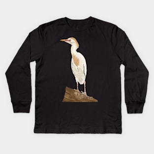 White Cattle Egret Drawing Kids Long Sleeve T-Shirt